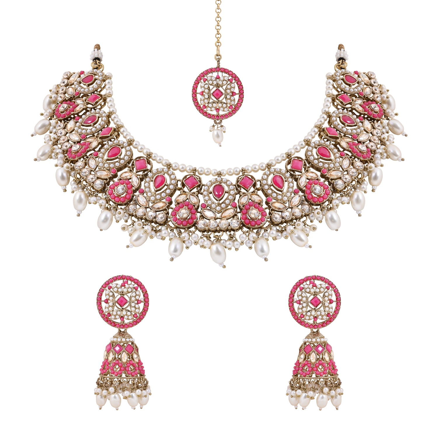 Taanya - Pink Kundan Necklace Set