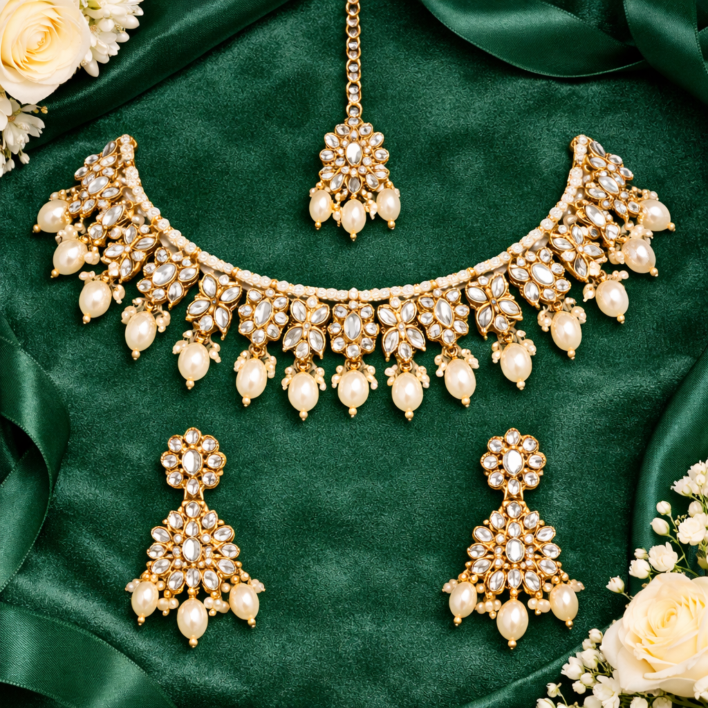 Nalisha - White Kundan Necklace Set