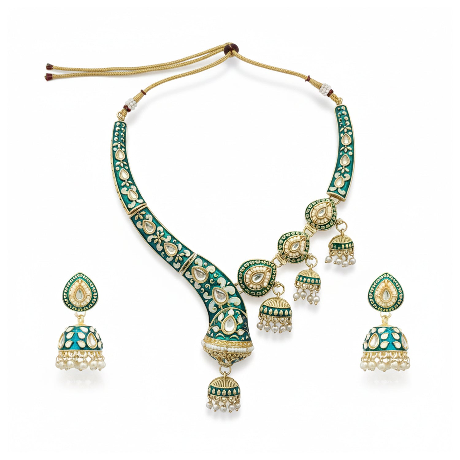 Alwar Peacock green Set- Meenakari heritage touch.