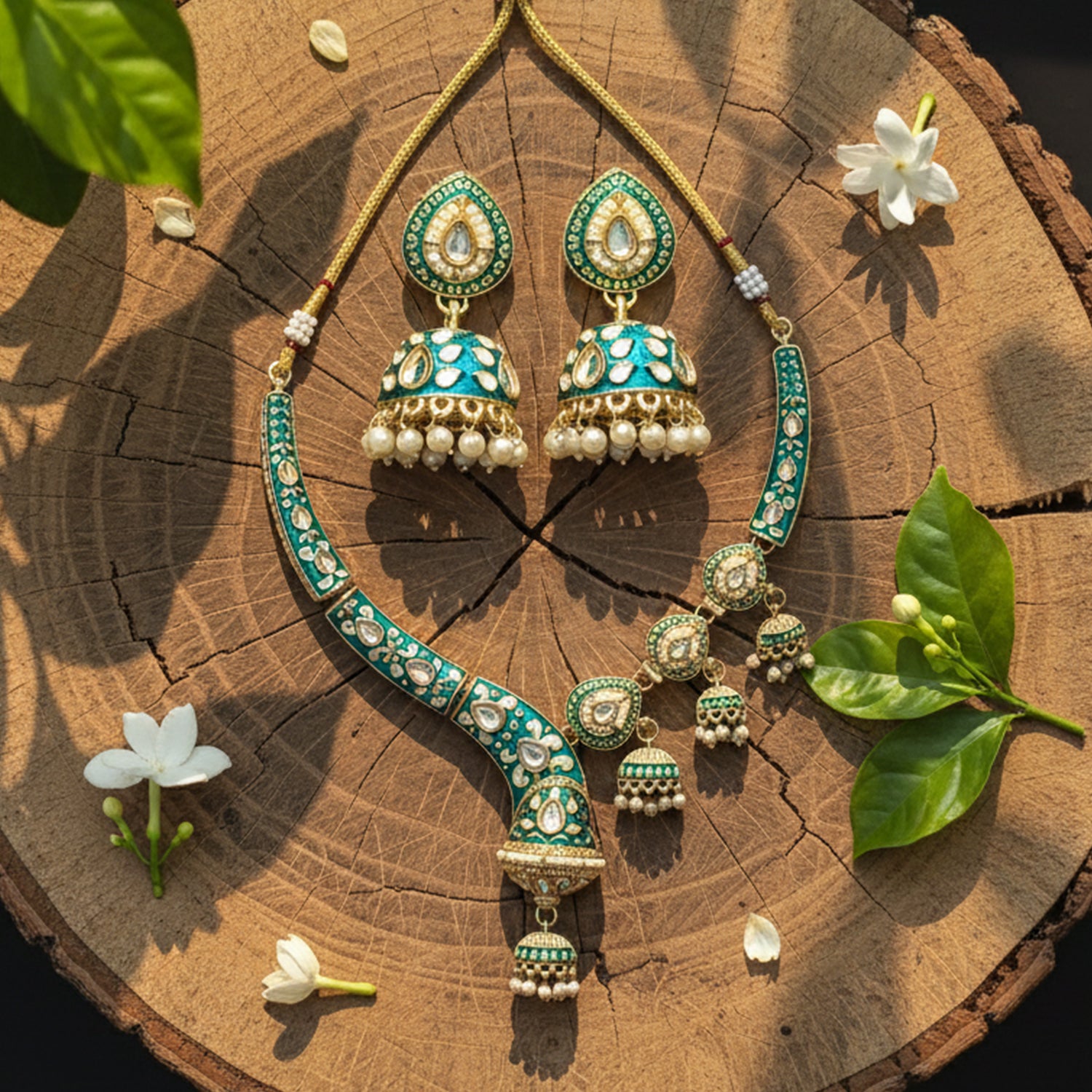 Alwar Peacock green Set- Meenakari heritage touch.