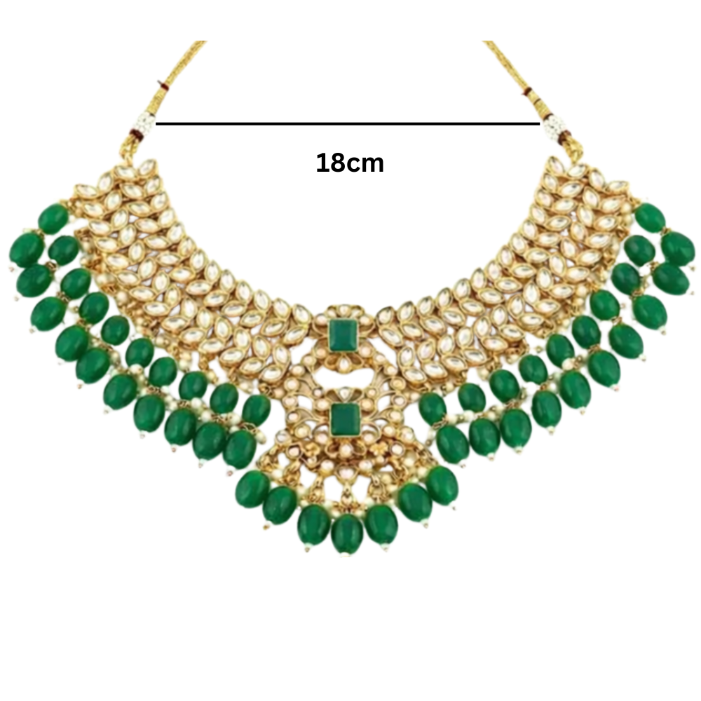 Shrisha- Kundan-Style Green Beads Choker Necklace Set