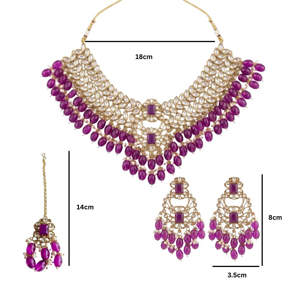 Shrisha- Kundan-Style Wine Beads Choker Necklace Set