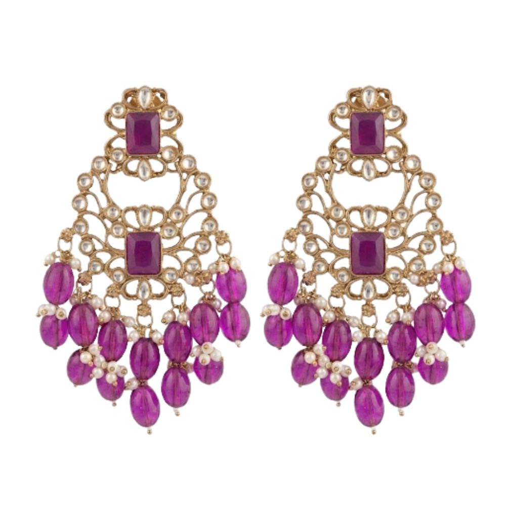 Shrisha- Kundan-Style Wine Beads Choker Necklace Set