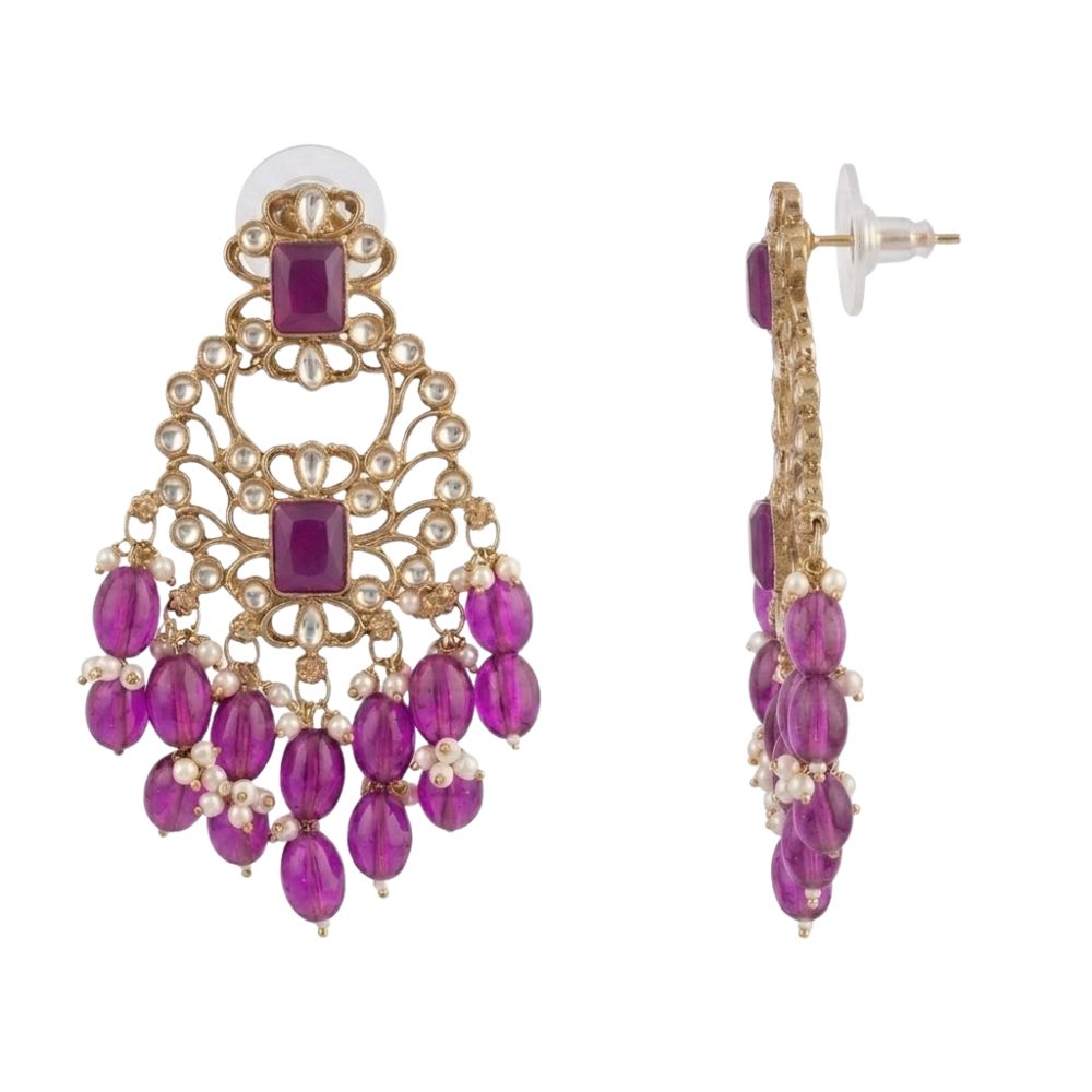 Shrisha- Kundan-Style Wine Beads Choker Necklace Set