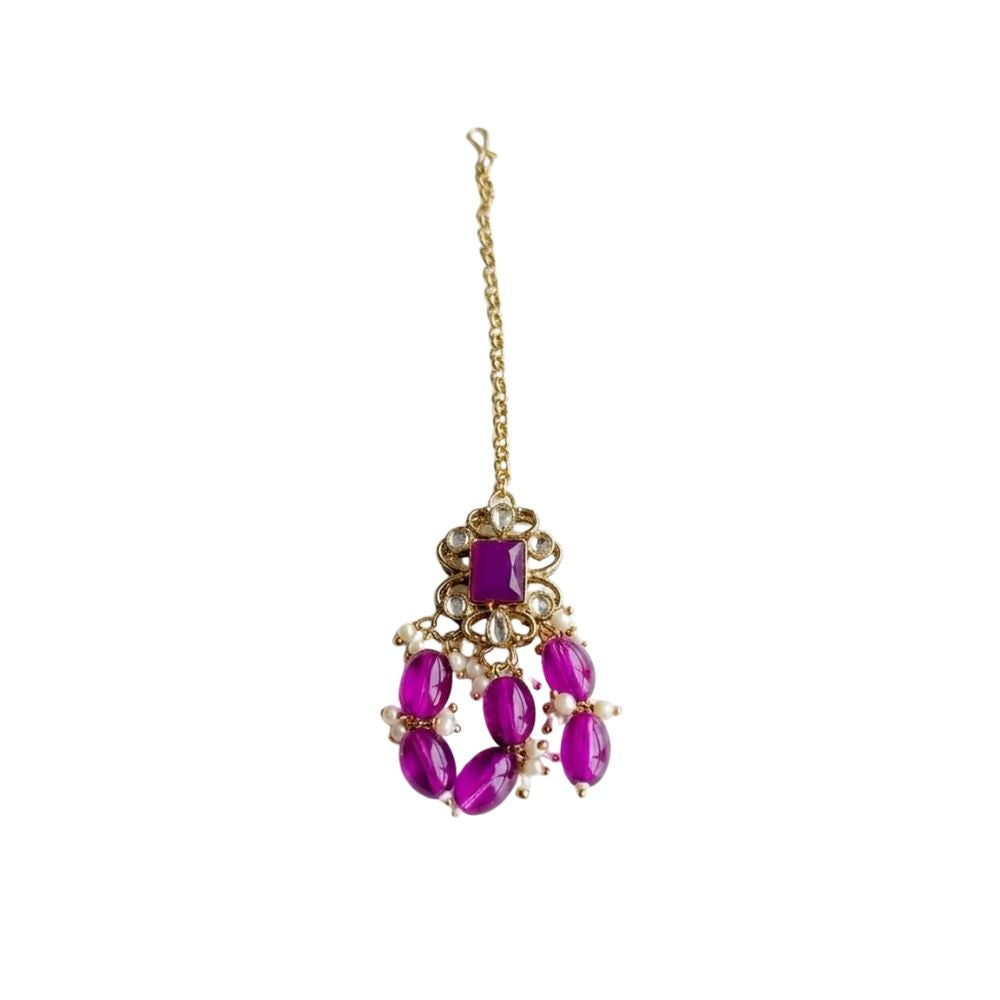 Shrisha- Kundan-Style Wine Beads Choker Necklace Set