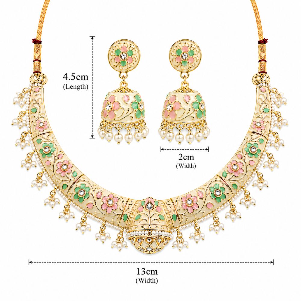 Svanika- Multicolour Meenakari Floral Choker Necklace Set with Pearl Jhumka Earrings