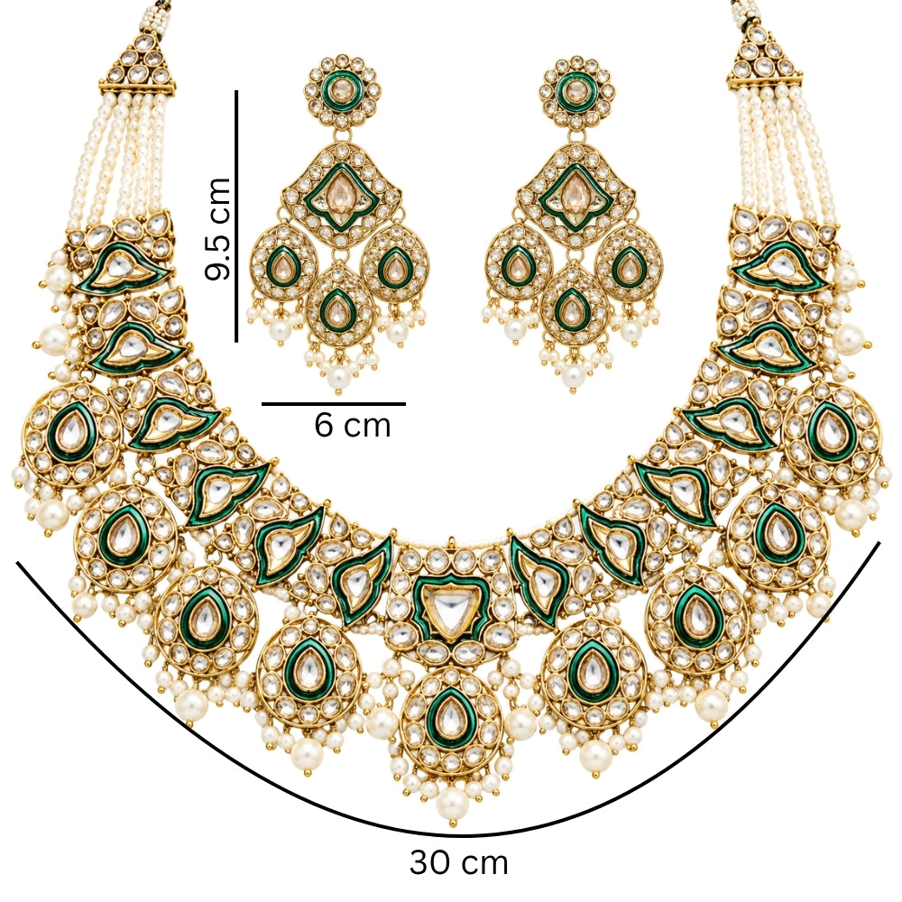 Suniksha- Green Kundan-Style Pearl Beaded Necklace Set