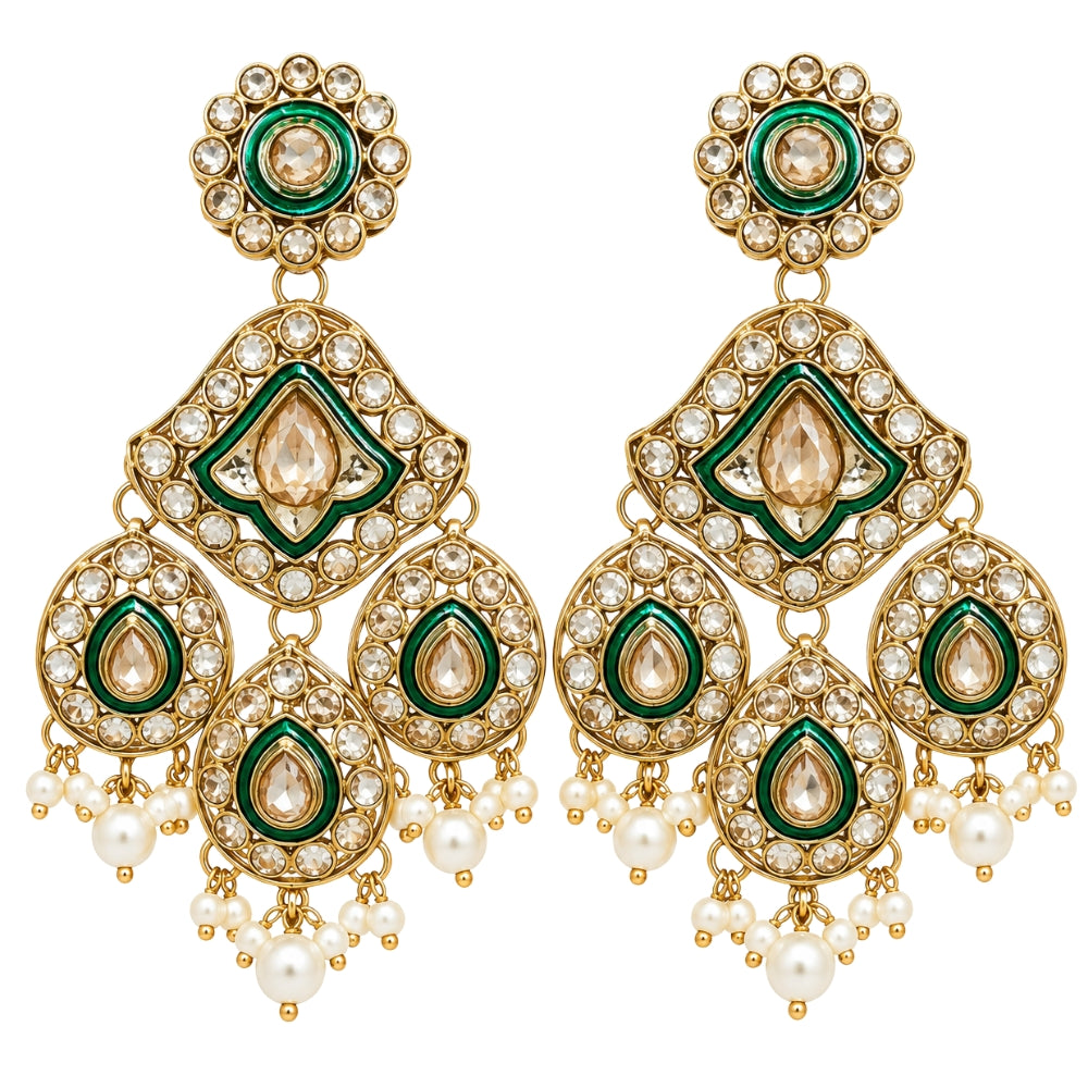 Suniksha- Green Kundan-Style Pearl Beaded Necklace Set