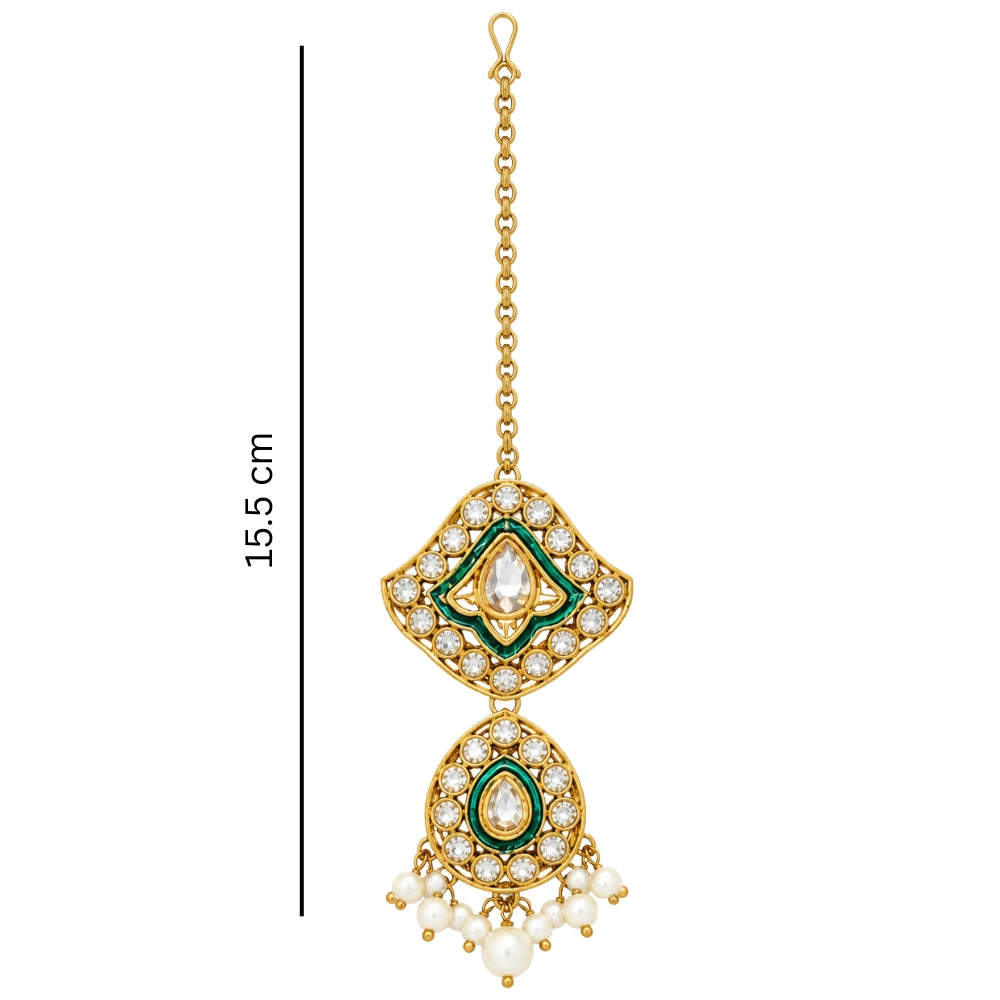 Suniksha- Green Kundan-Style Pearl Beaded Necklace Set