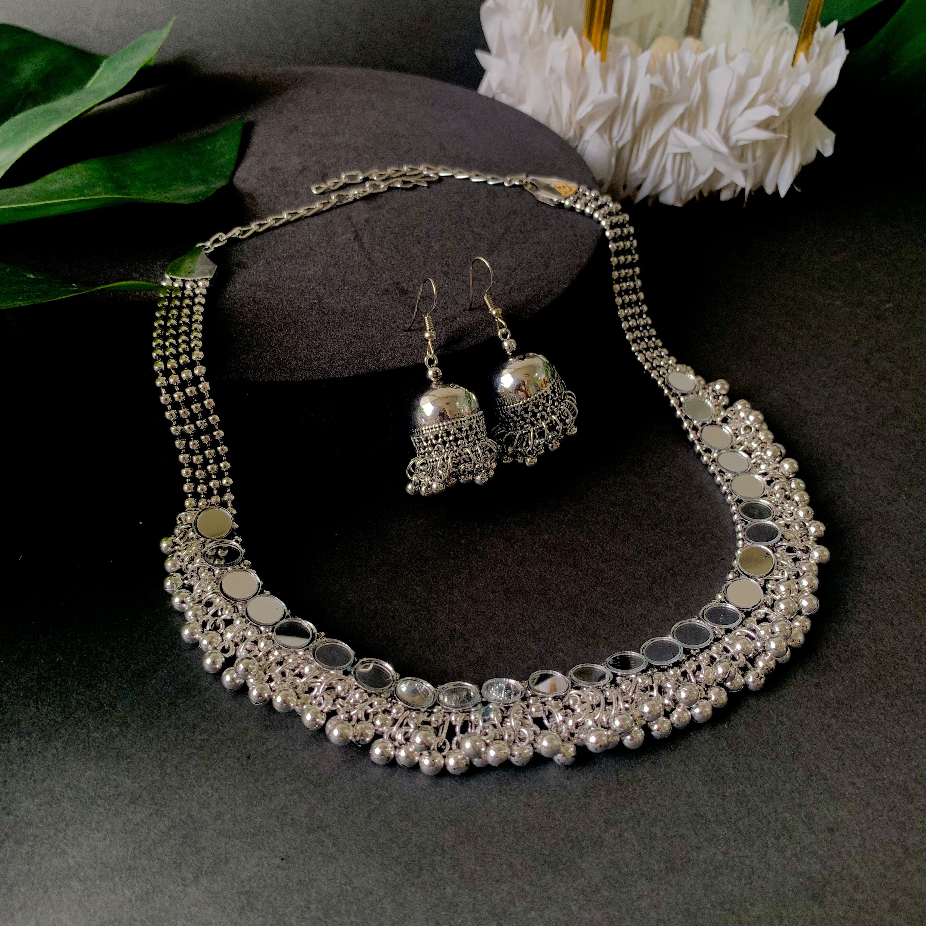Silver Oxidised Necklace Set And Kada Gift Set