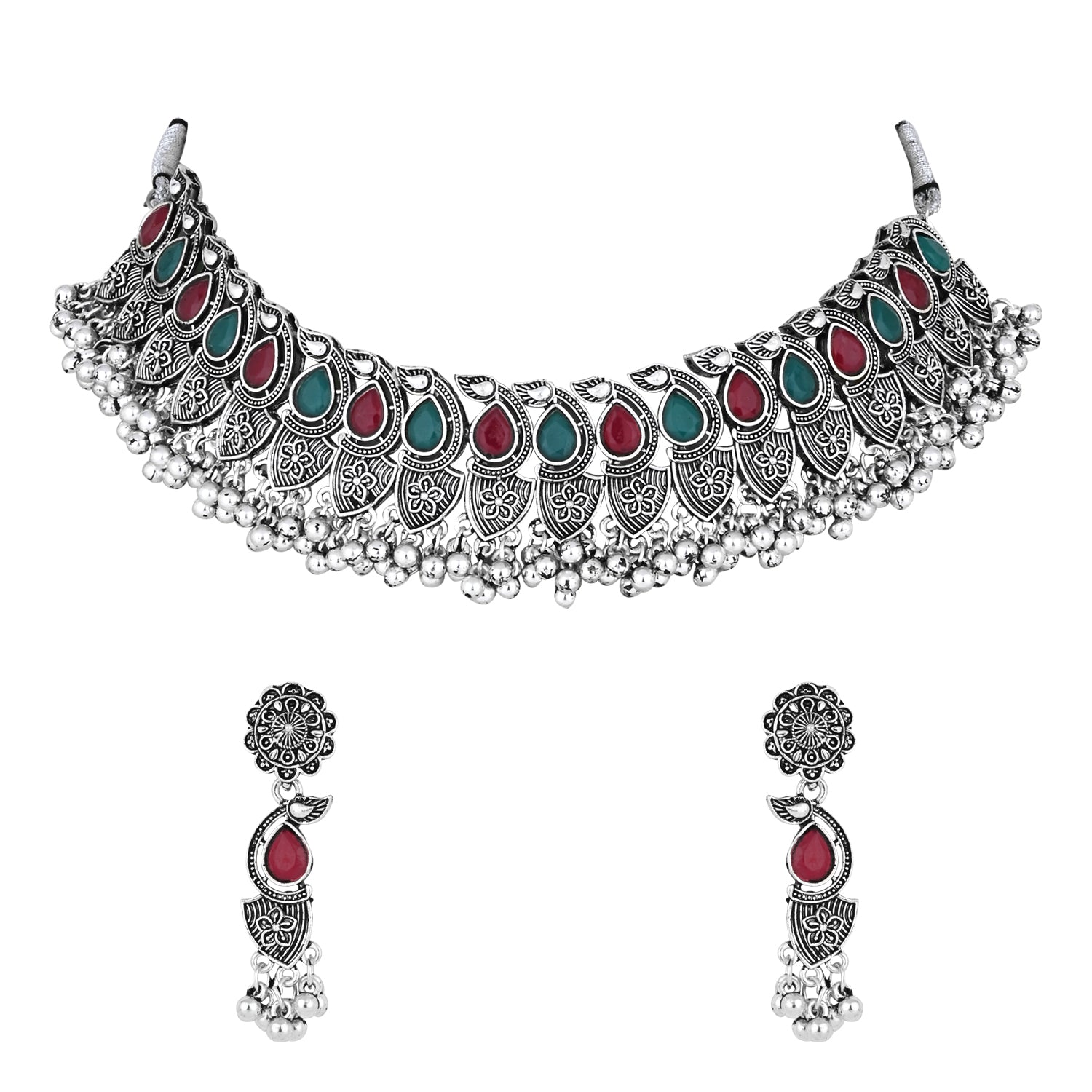 Tiya Multicolor Oxidised Choker Set