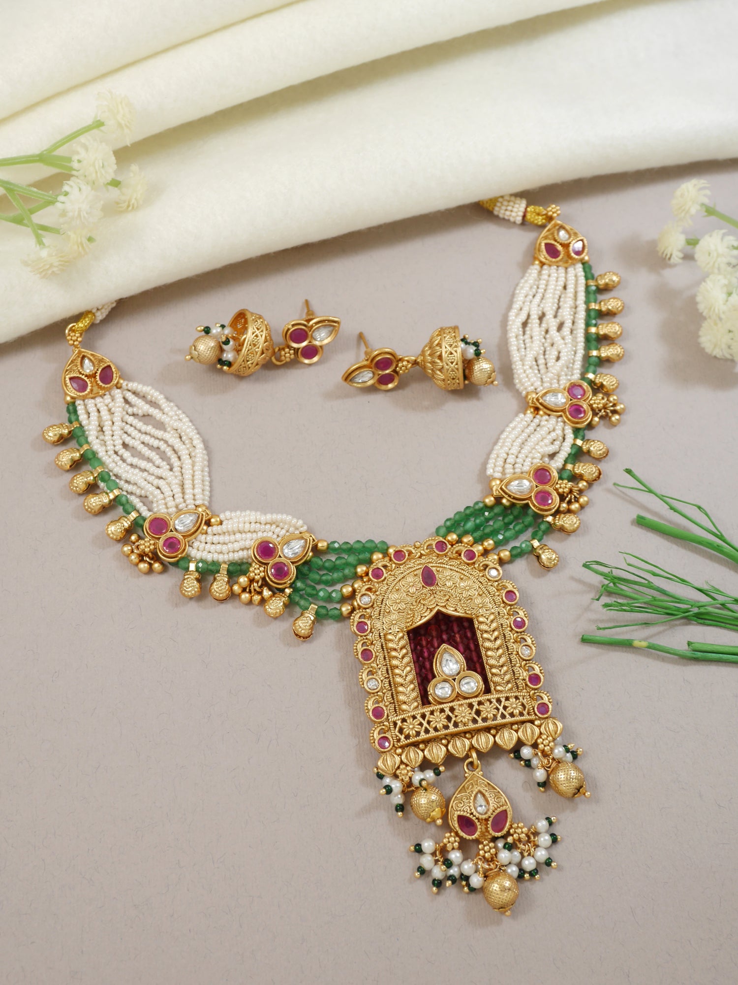 Hinal Green Necklace Set