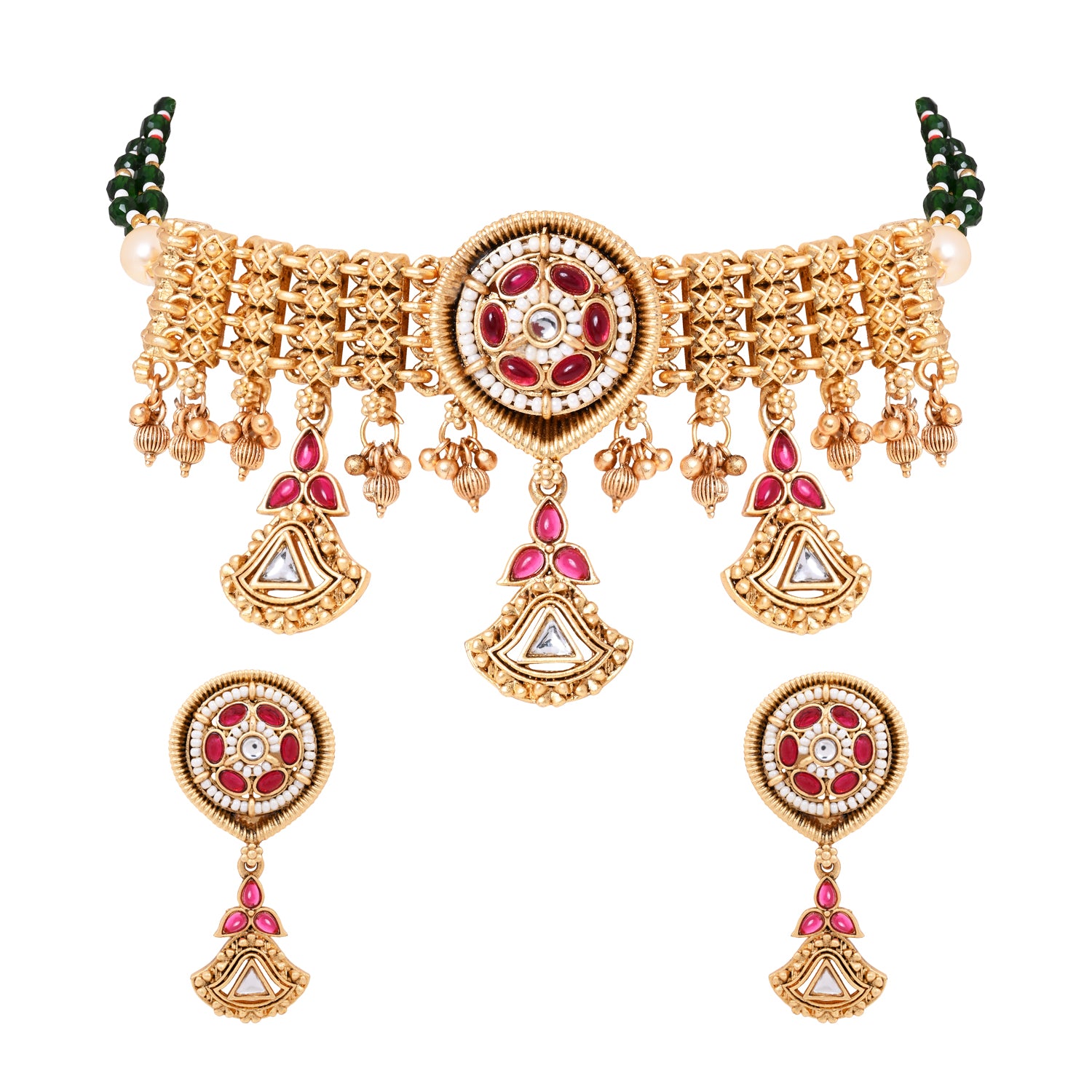 Vinesha - Antique Gold Temple Style Necklace Set