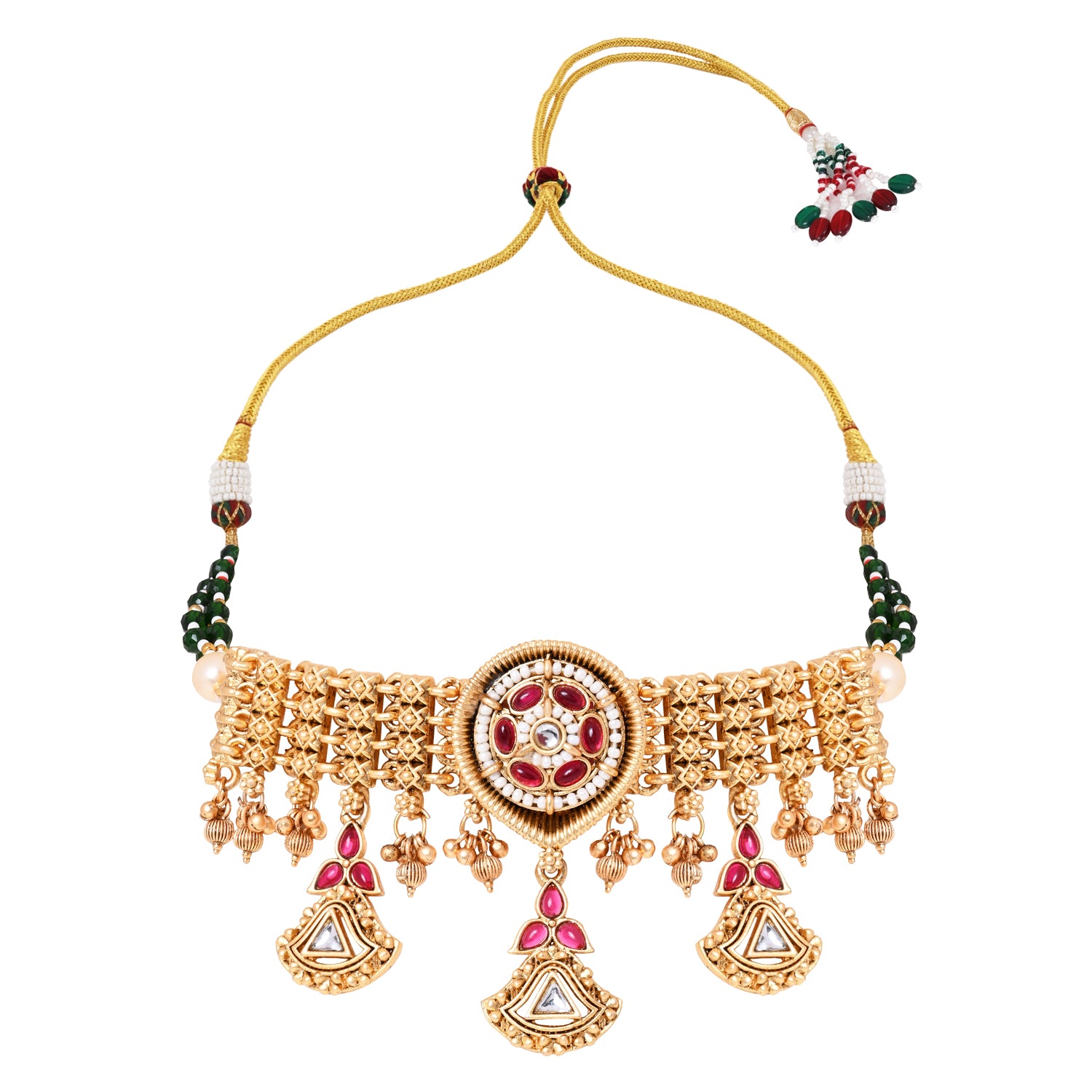 Vinesha - Antique Gold Temple Style Necklace Set
