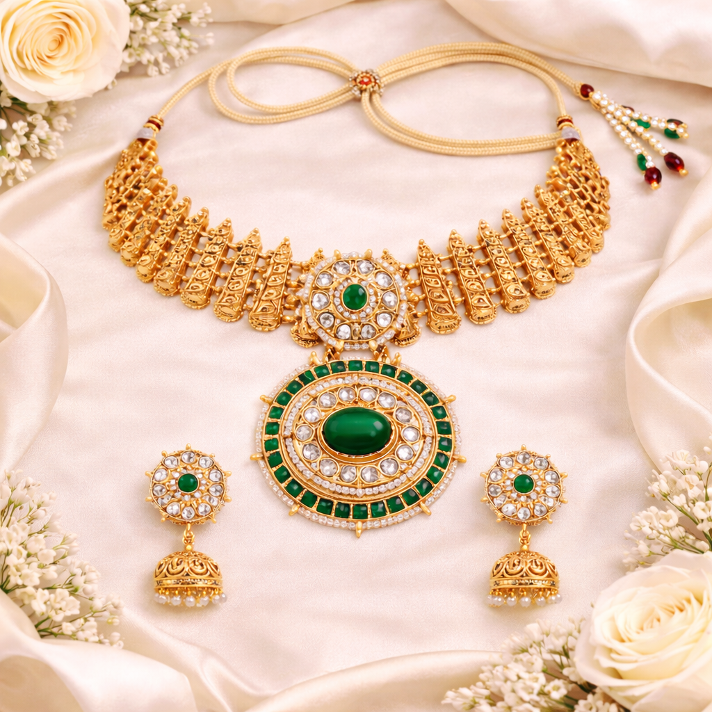 Ahiyaa - South Indian Green Necklace Set