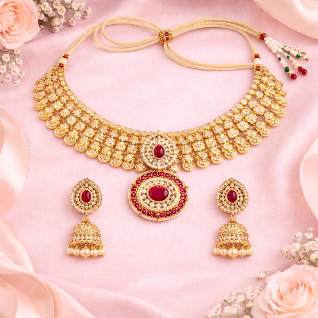 Ahiyaa - South Indian Pink Necklace Set