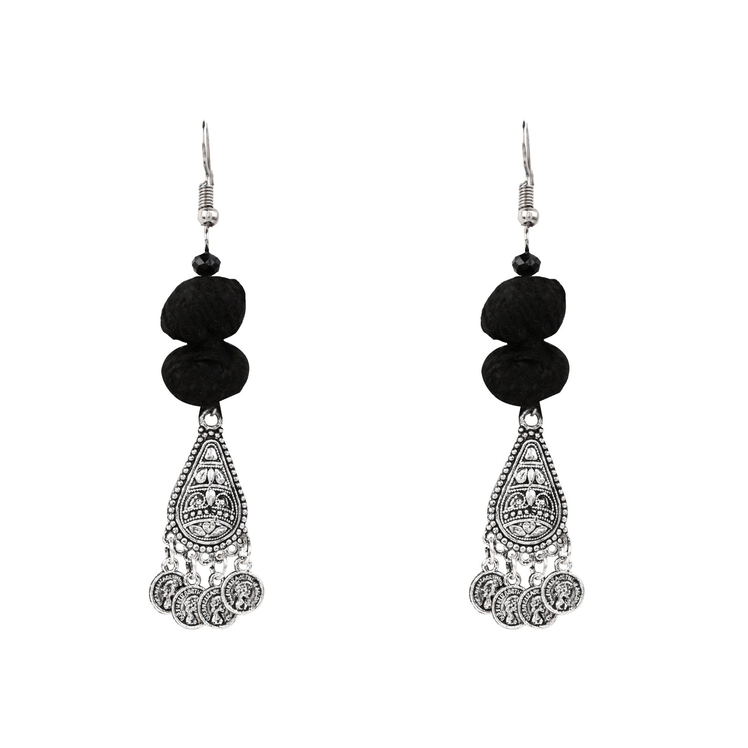 Antique Oxidised Necklace Set - Black Bead Design