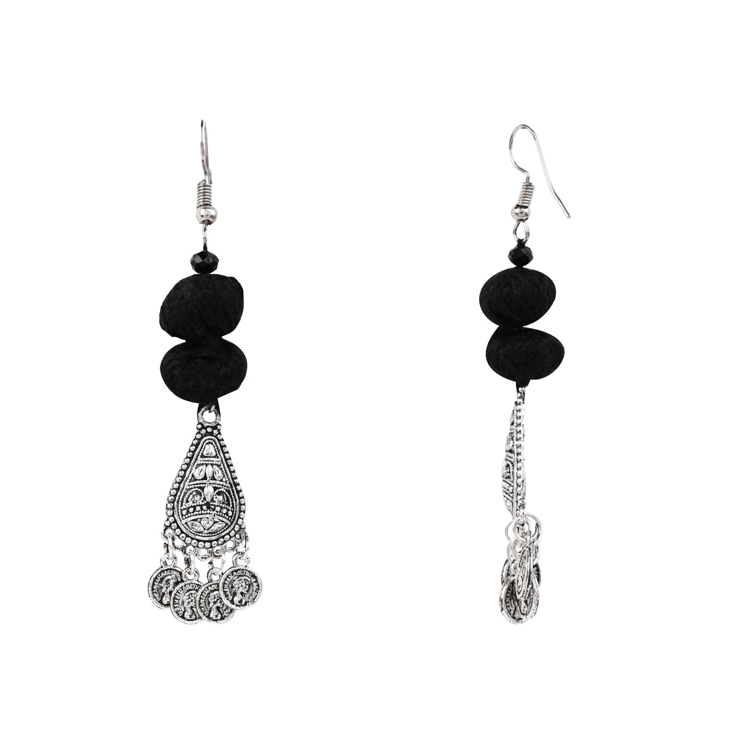 Antique Oxidised Necklace Set - Black Bead Design