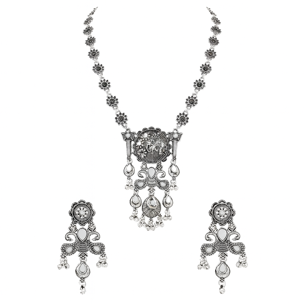Oxidised Engraved Necklace Set - Festive Wear