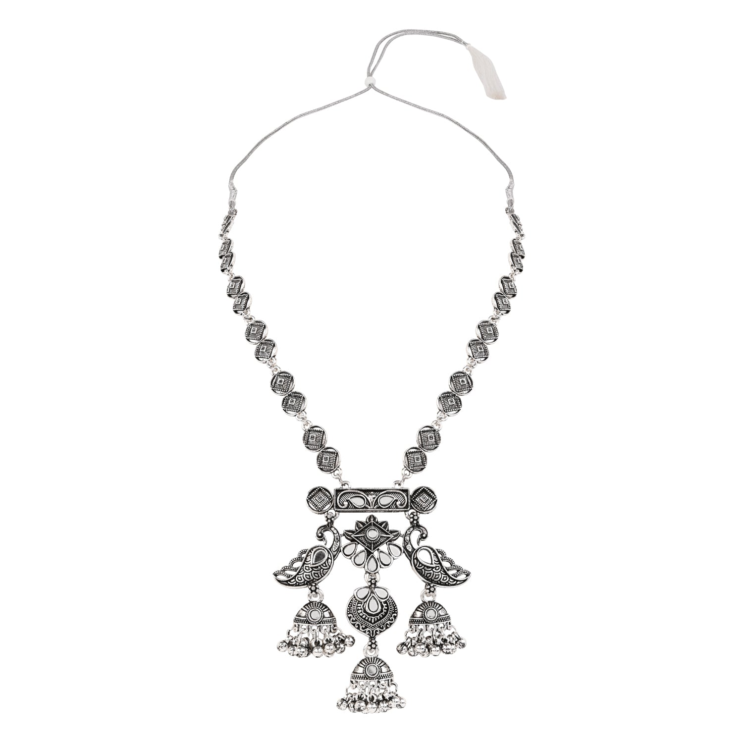 Whispering Feathers Oxidised Peacock - Necklace Set