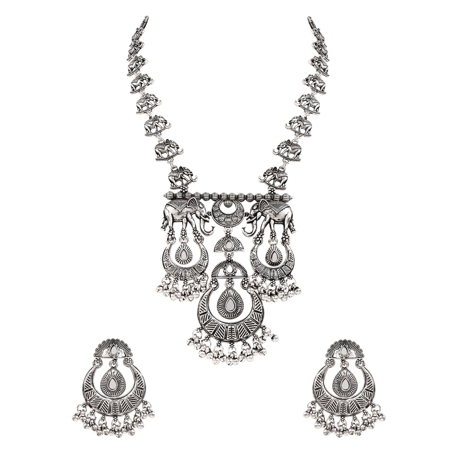 Statement Oxidised Necklace Set - Elephant Inspired