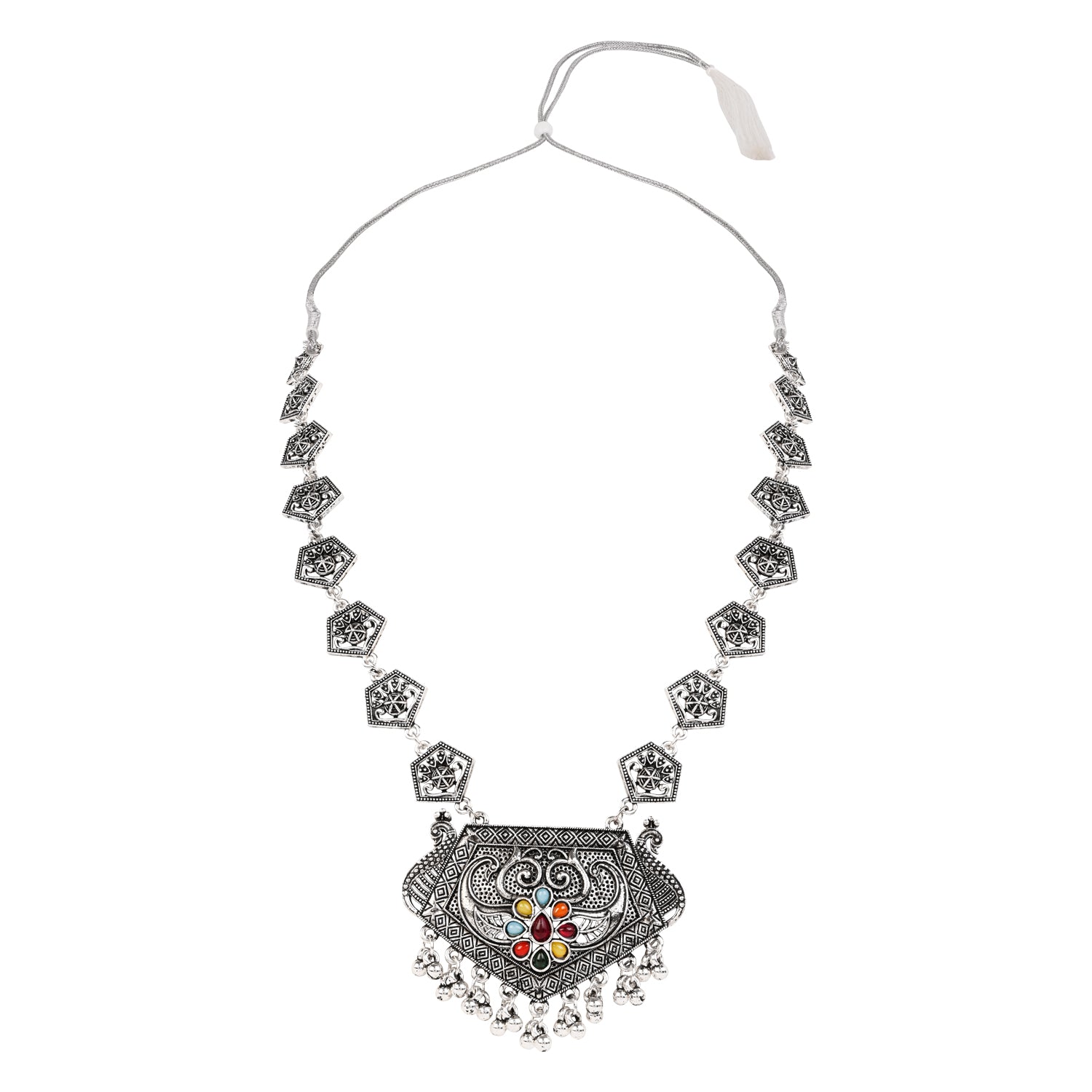 Oxidised Necklace Set - Rajasthani Multicolor Folk Design