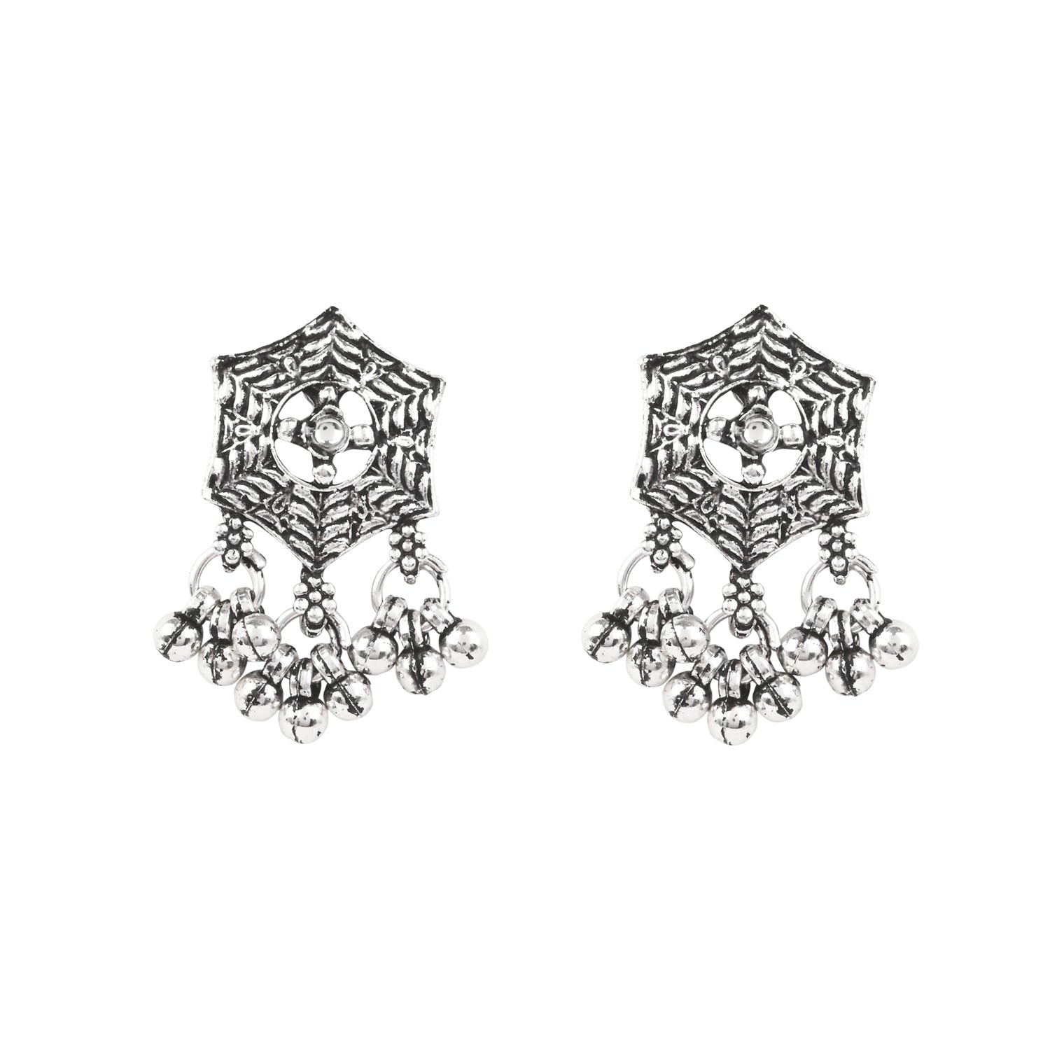 Intricate Oxidised Necklace Set - Silver Elegance