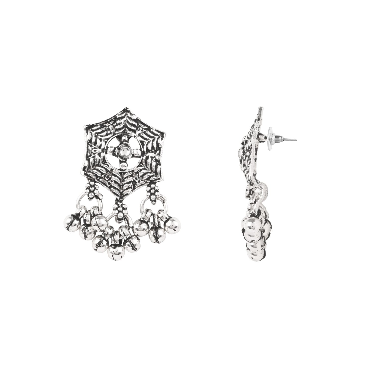 Intricate Oxidised Necklace Set - Silver Elegance