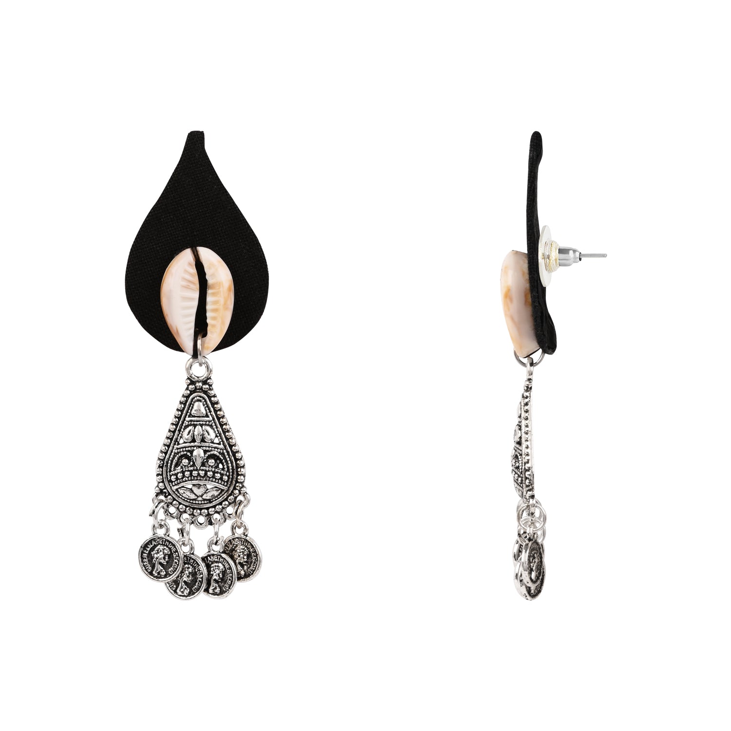 Elegant Oxidised Silver Pendant-Set with Shell Accents