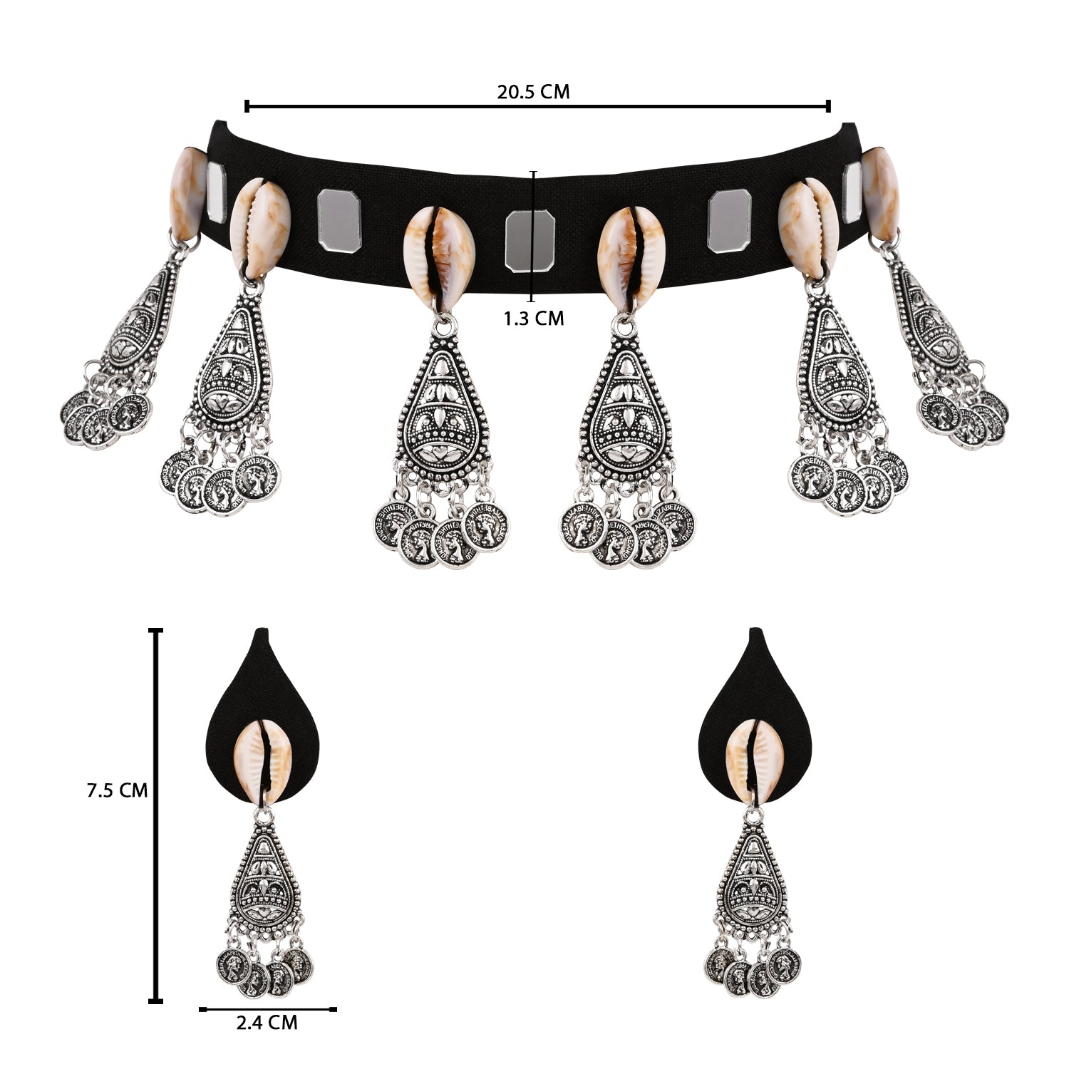Elegant Oxidised Silver Pendant-Set with Shell Accents