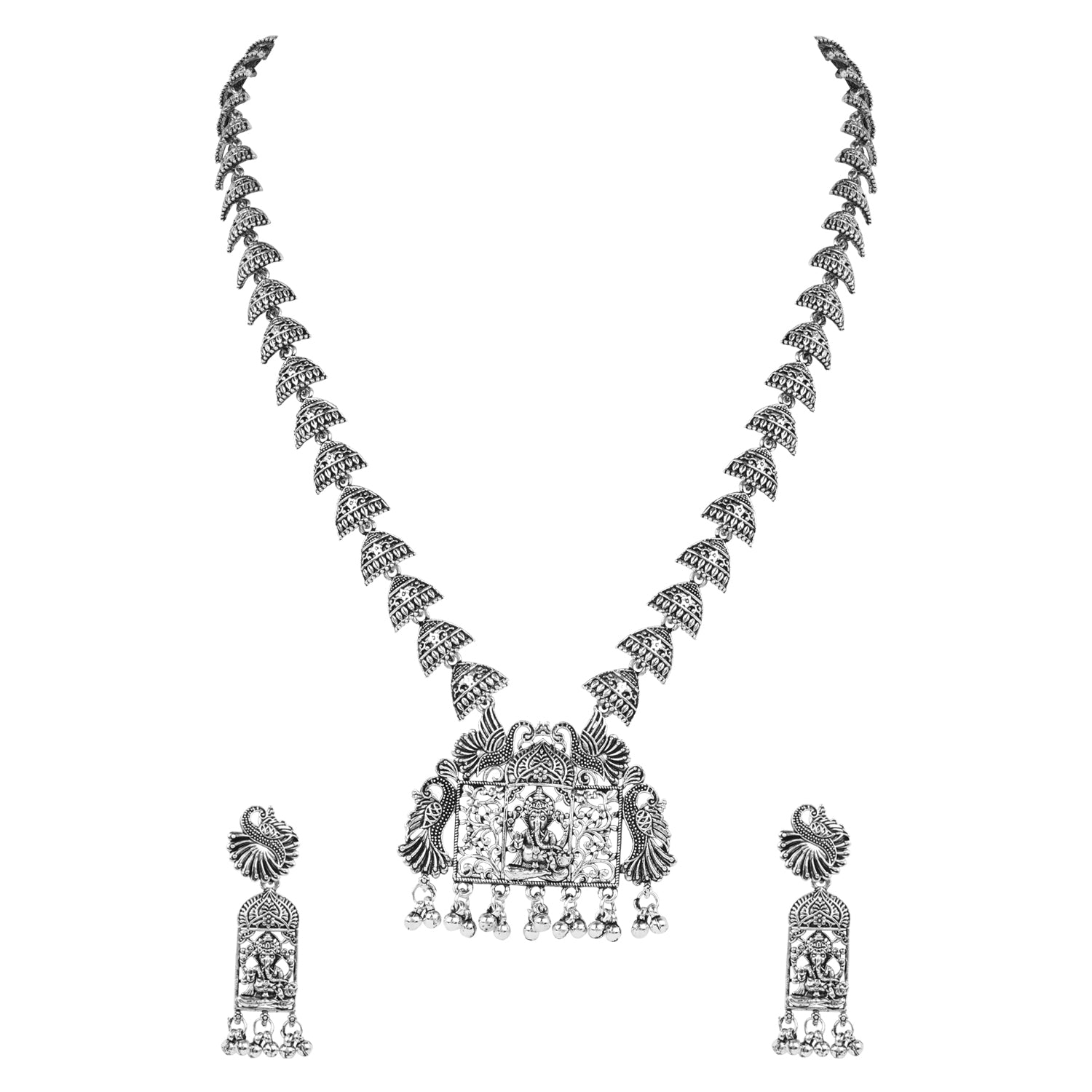Oxidised Temple Motif Necklace with Earrings