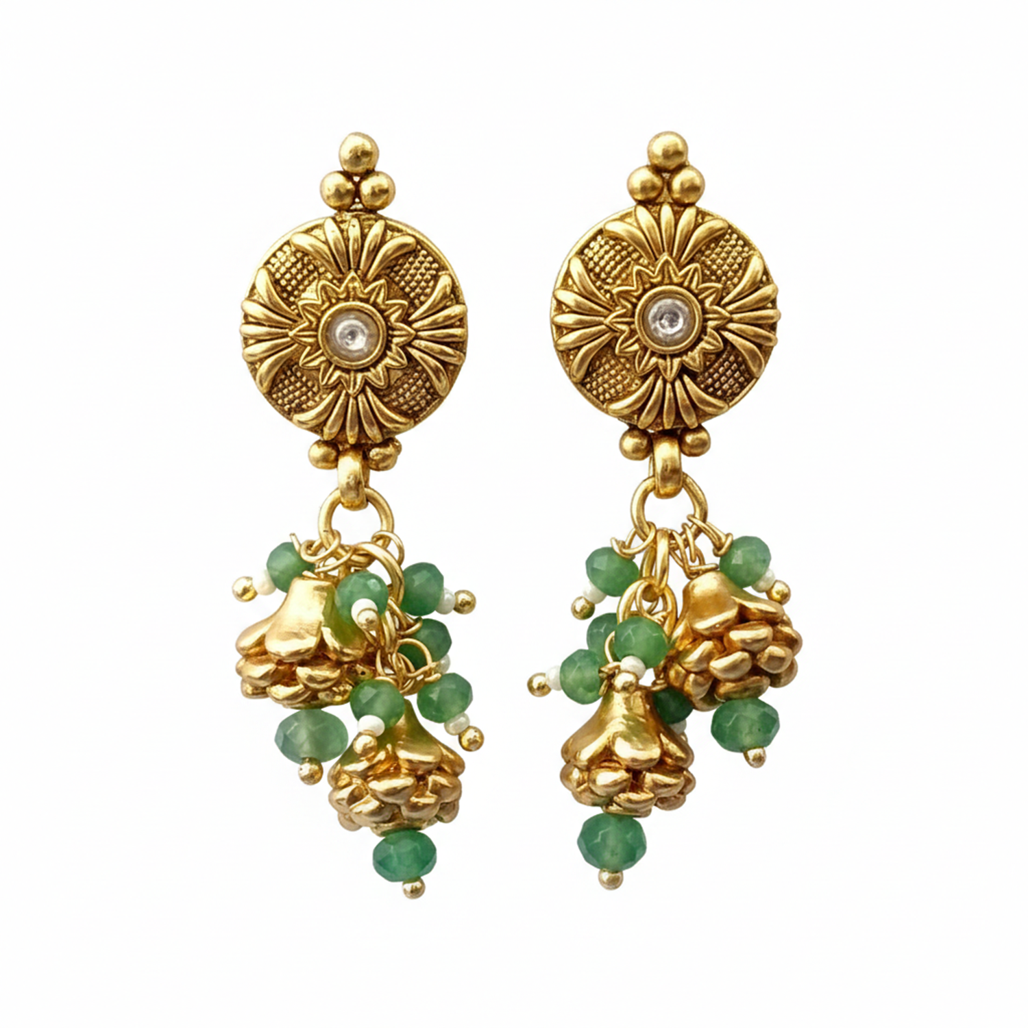 Ayra -Green Gunghroo Traditional Temple Style Gold-Finished Necklace Set