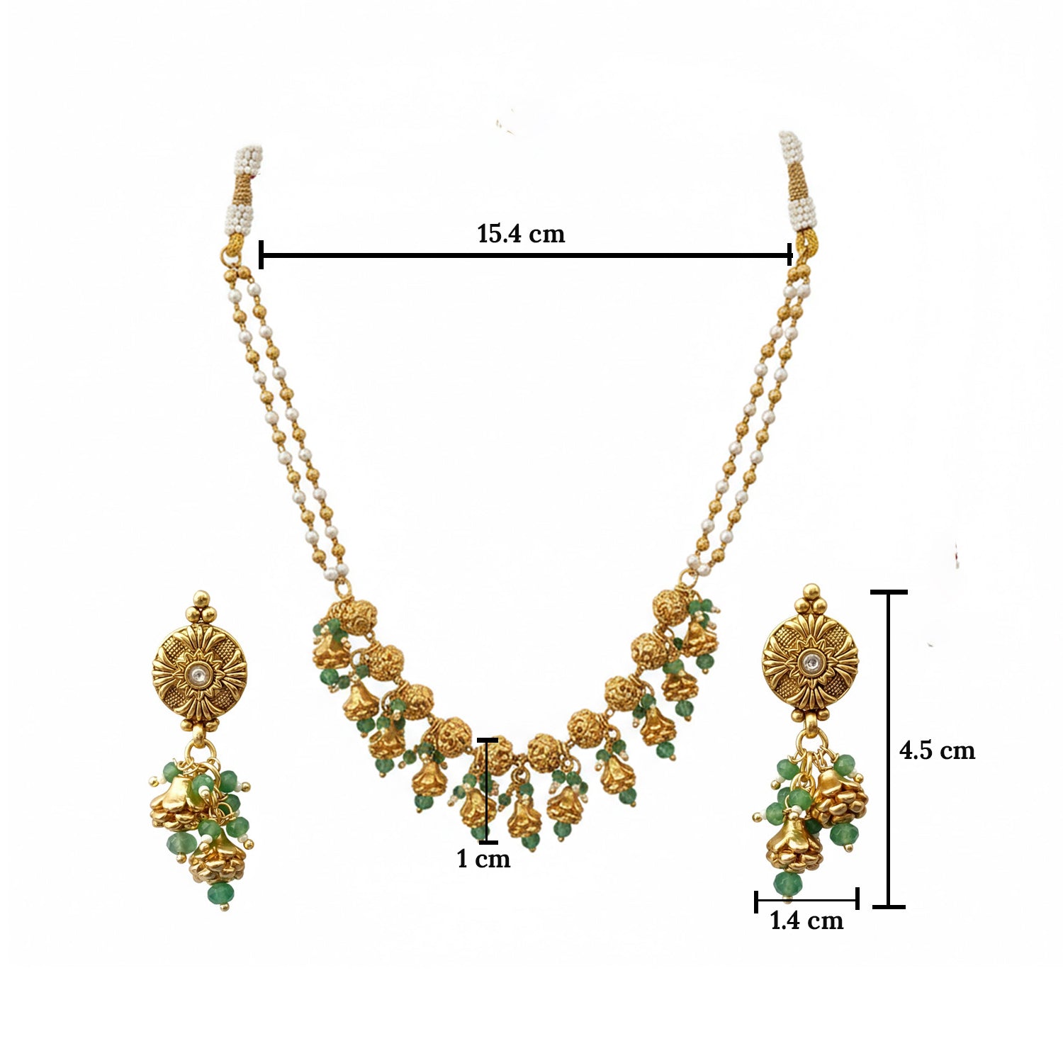 Ayra -Green Gunghroo Traditional Temple Style Gold-Finished Necklace Set