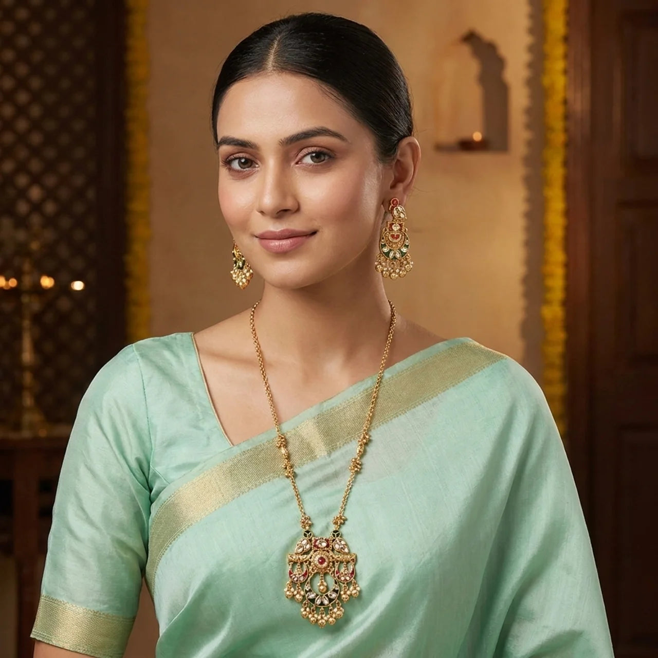 Gayatri- Traditional Kundan Meenakari Necklace Set