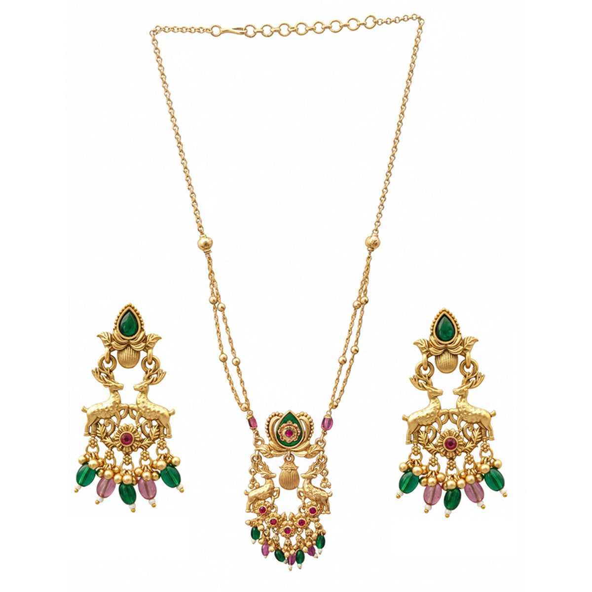 Sundari- Traditional Gold-Plated Temple Jewelry Necklace Set