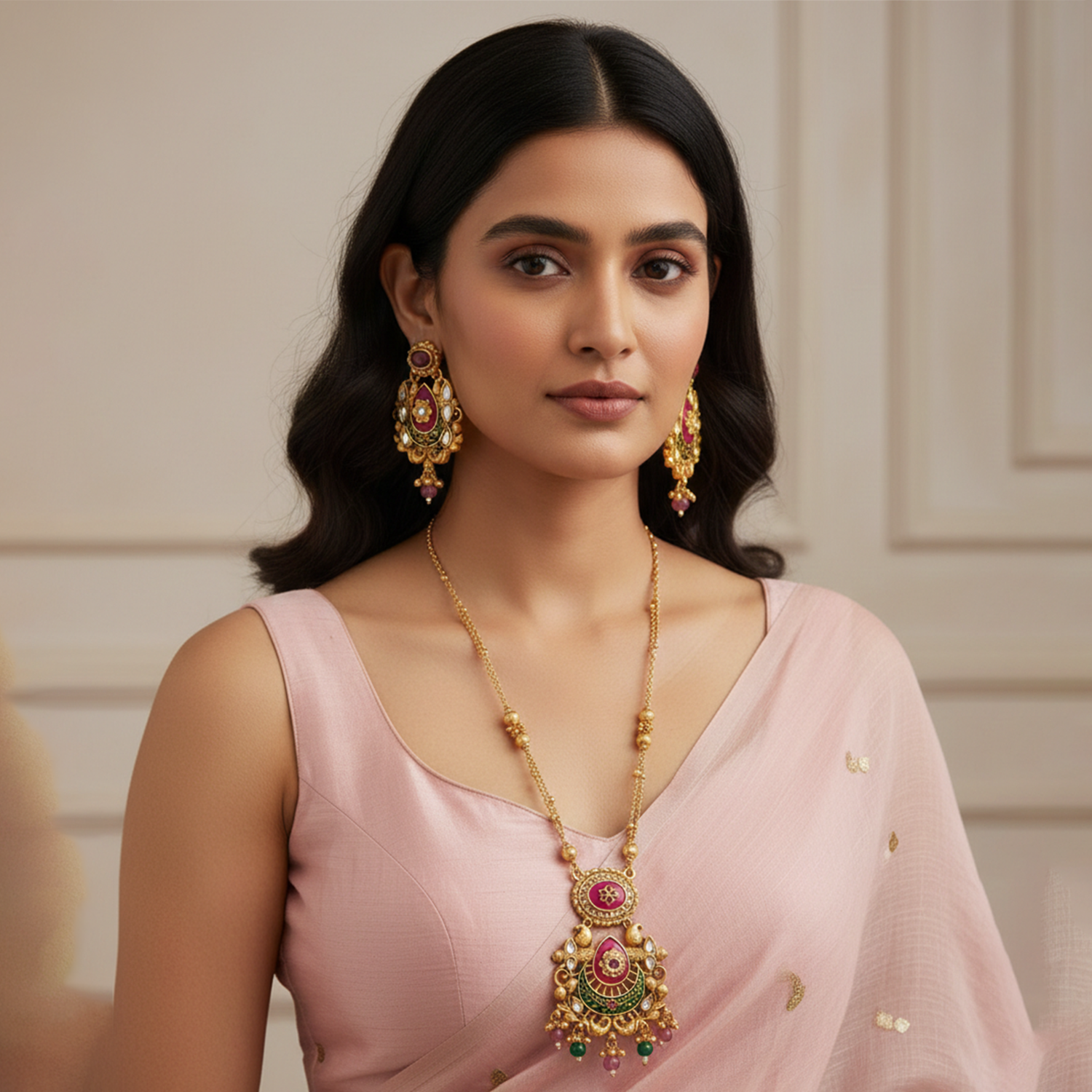 Harika- Antique Gold-Plated Kundan Meenakari Necklace Set