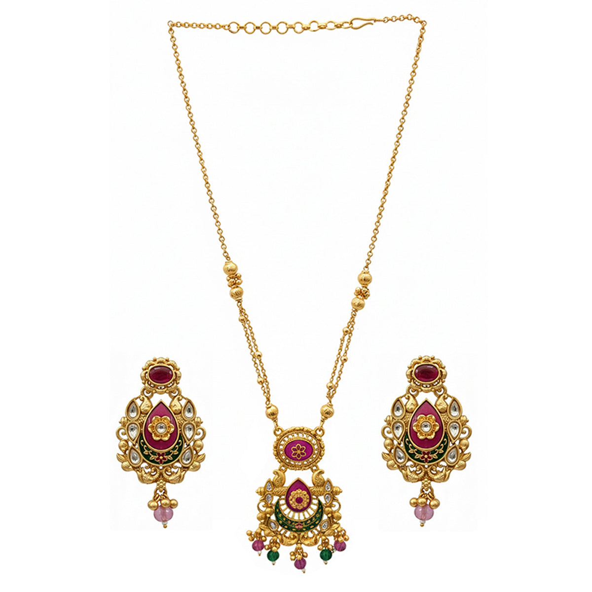 Harika- Antique Gold-Plated Kundan Meenakari Necklace Set