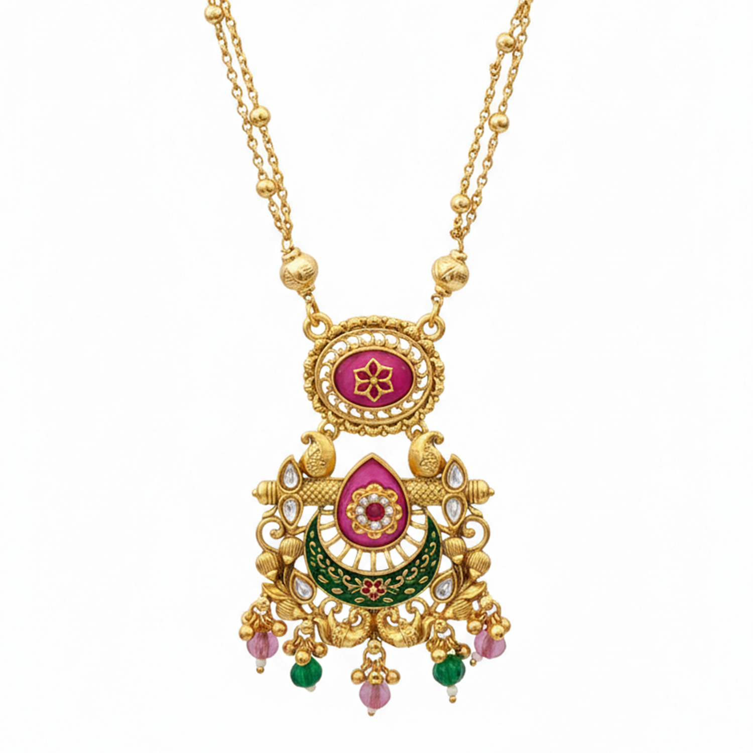 Harika- Antique Gold-Plated Kundan Meenakari Necklace Set