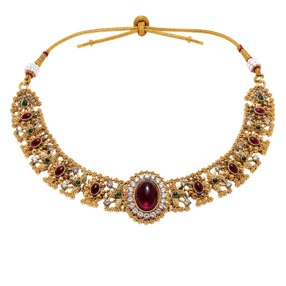 Ruhanika Ruby Temple style Floral Choker Set