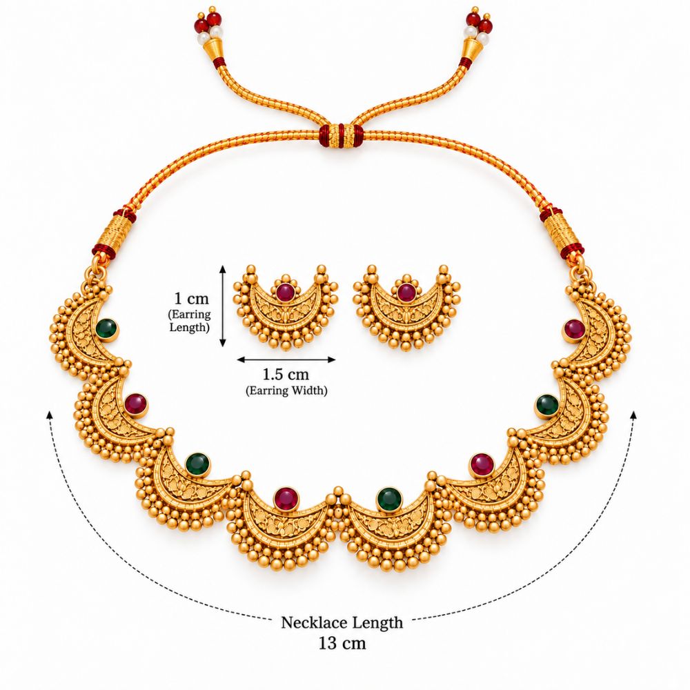 Chitralekha- Pink & Green Crescent Necklace Se