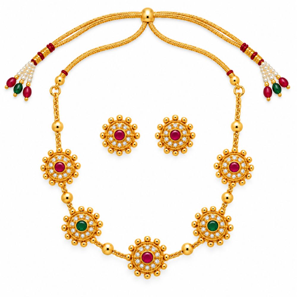 Shweta -Dark pink and Green Pearl Floral Heritage Necklace Set