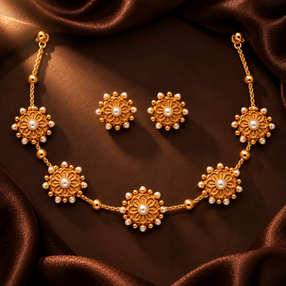 Shweta - White Pearl Floral Heritage Necklace Set