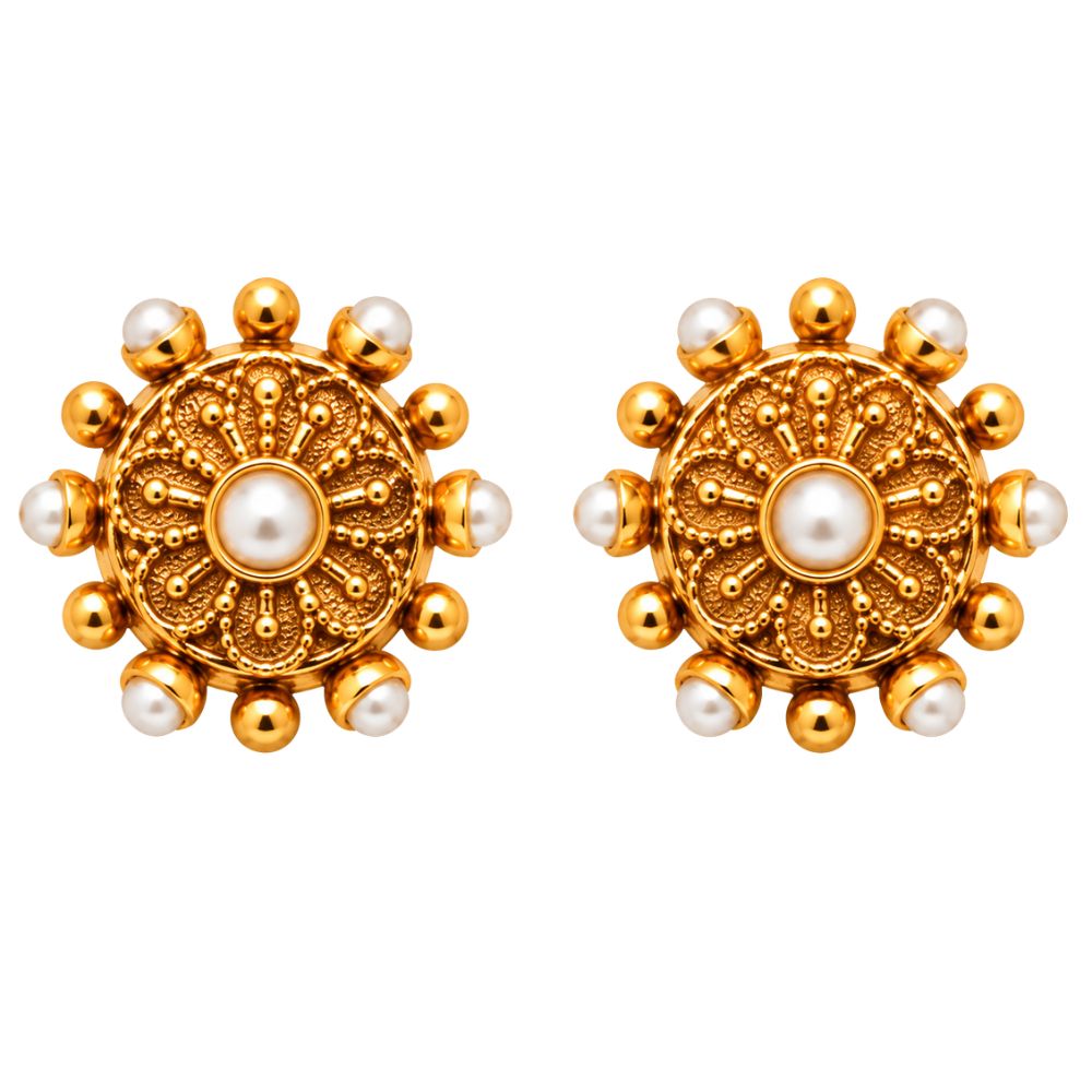 Shweta - White Pearl Floral Heritage Necklace Set