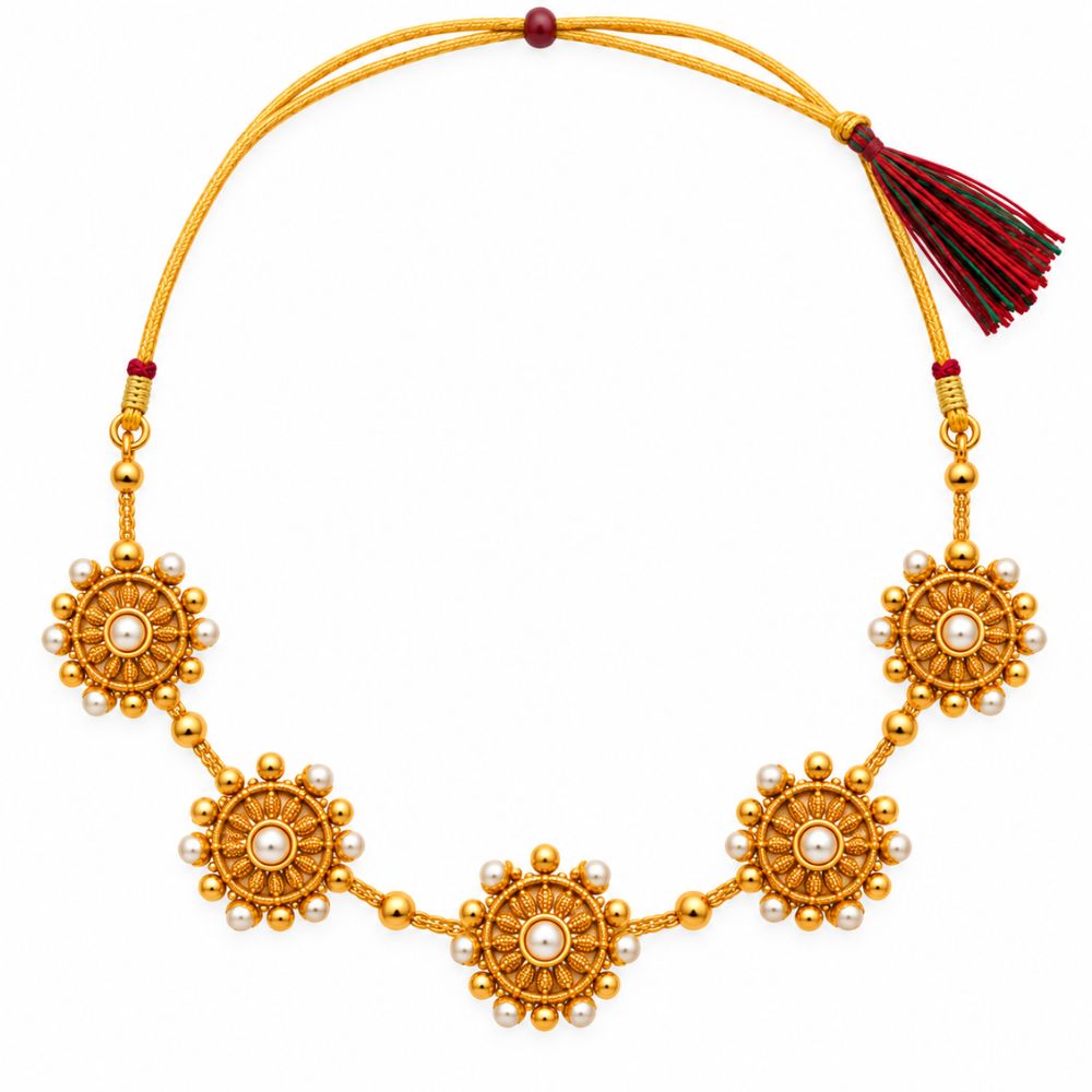 Shweta - White Pearl Floral Heritage Necklace Set