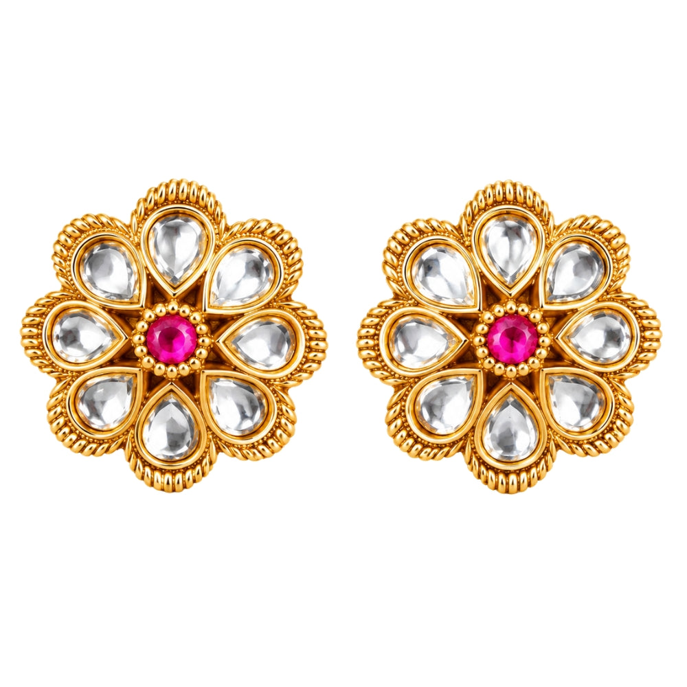 Kusumika - Pink & Green Green Floral Pendant Necklace Set