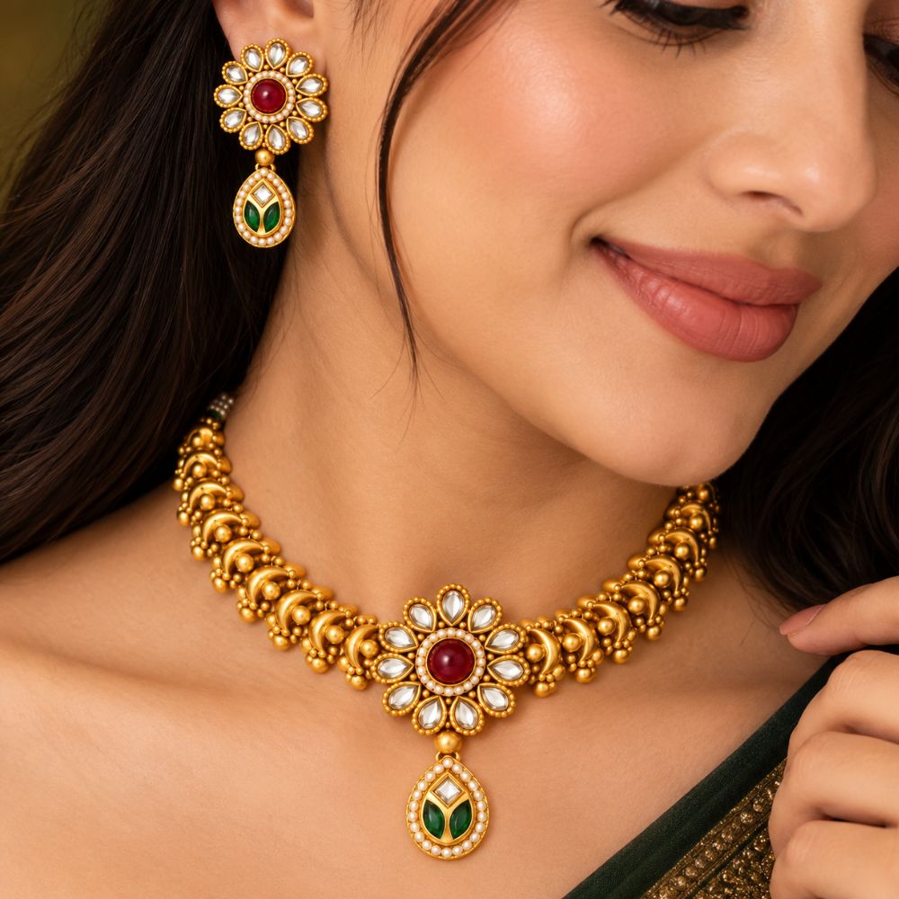 Sagrika – Multicolour Kundan Floral Choker Necklace Set