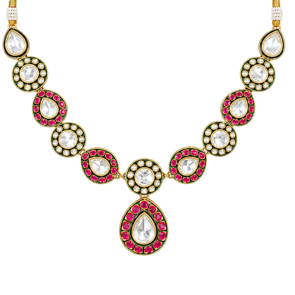 Ranjika - Pink and Green Kundan studded Necklace Set