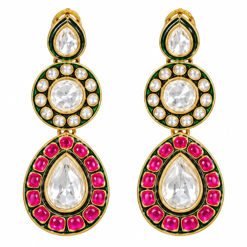 Ranjika - Pink and Green Kundan studded Necklace Set