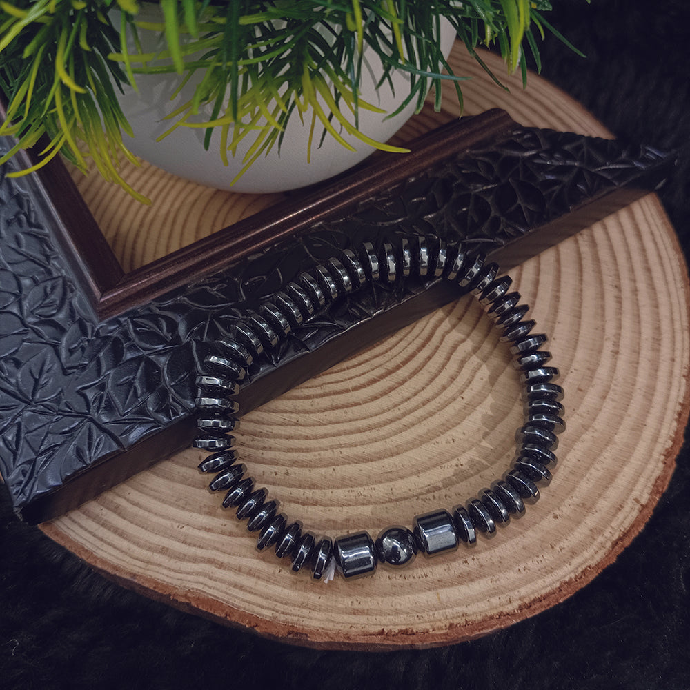 Black Onyx Disc Beads Bracelet for Men
