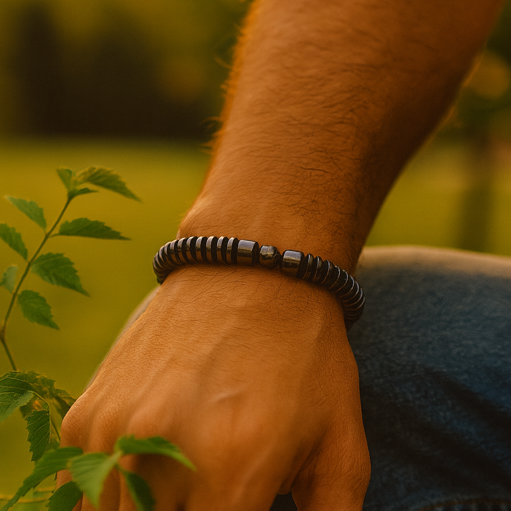 Black Onyx Disc Beads Bracelet for Men